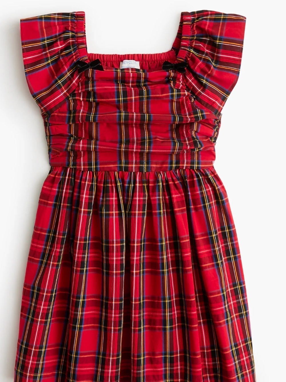 Crewcuts Girls Red Tartan Plaid Ruched Bodice Puff Sleeve Dress Size 6 Holiday